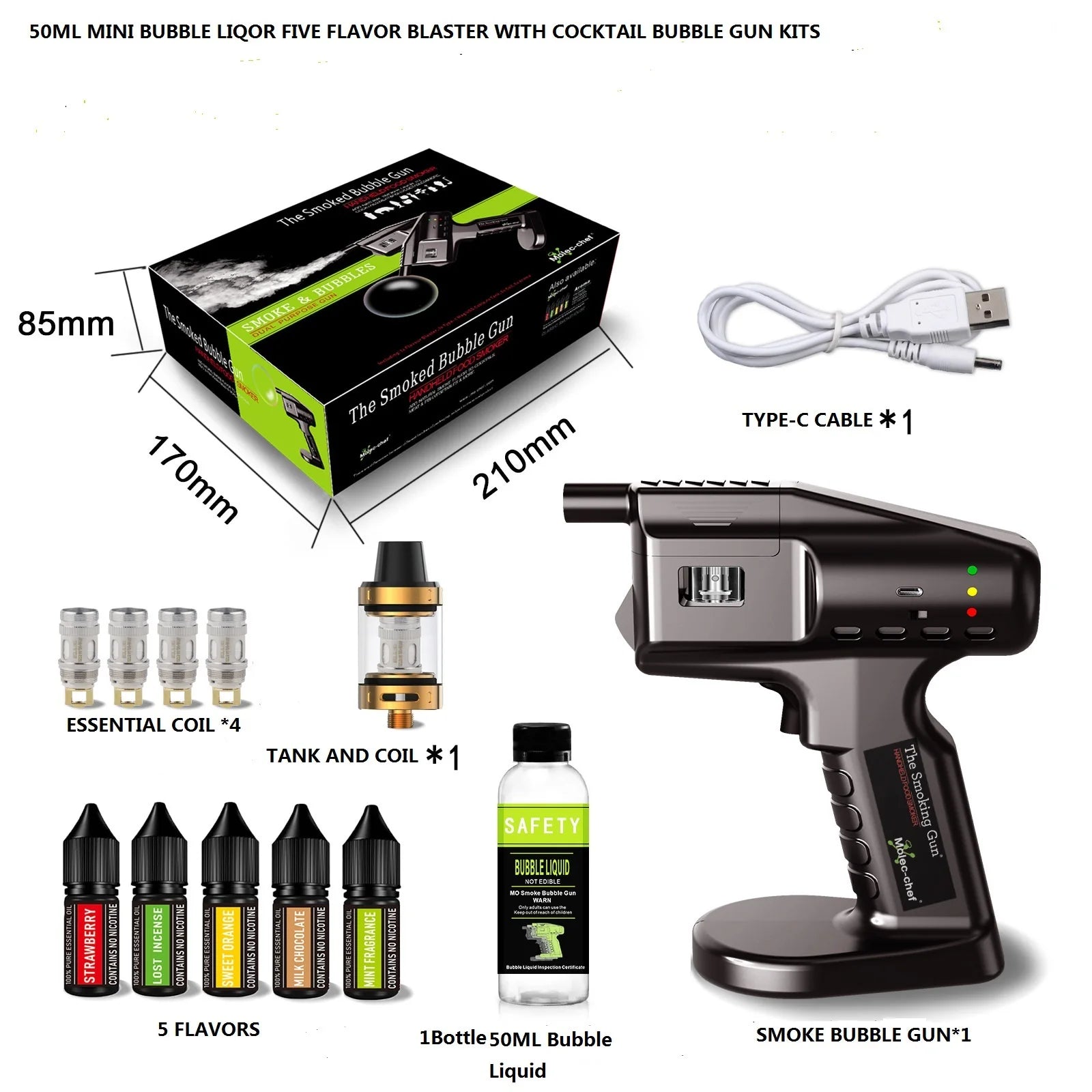 Pistola profesional de aromas y burbujas para cócteles – Kit completo